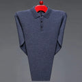 Thickened polo collar knitwear sweater in loose pullover style, blended polyester, shown for middle-aged and elderly leisure wear.