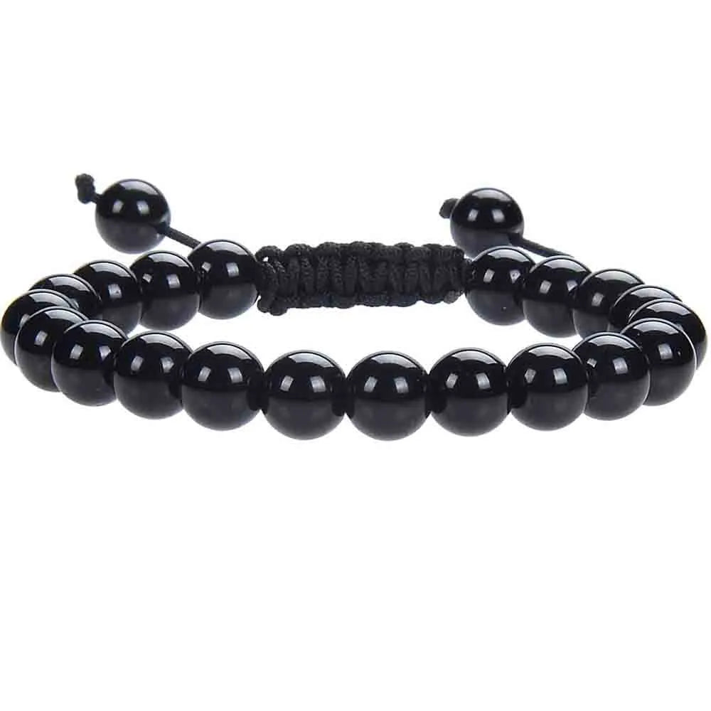 Women's flat knot braided healing bracelet with geometric texture and gemstone beads