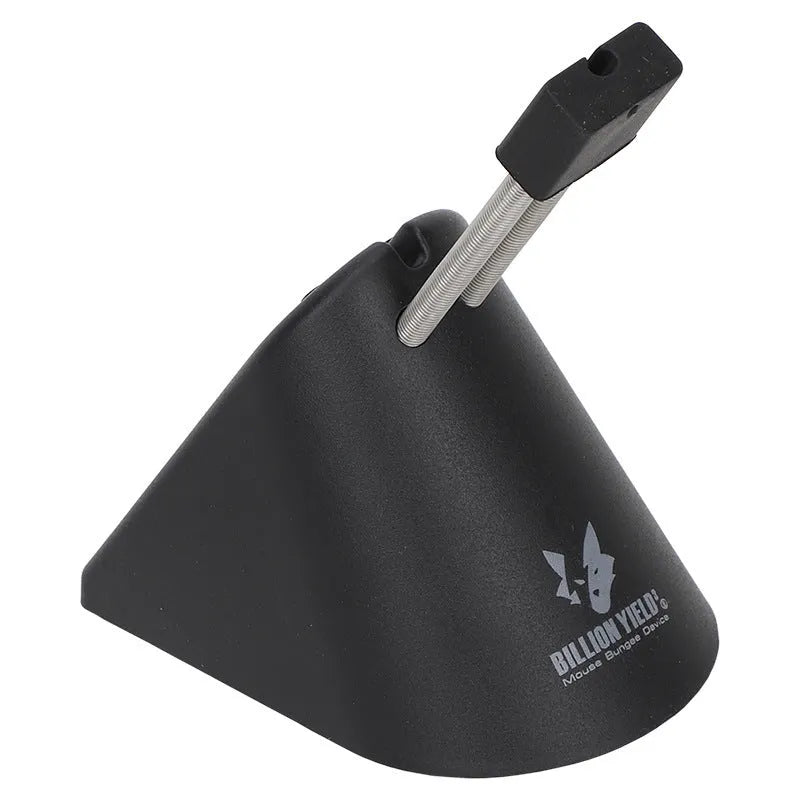 Black and white ABS plastic mouse cable holder bracket for organising wired mouse cables on a desk.