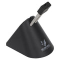 Black and white ABS plastic mouse cable holder bracket for organising wired mouse cables on a desk.