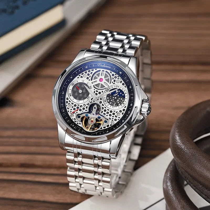 Men's business watch with luminous dial and waterproof construction showing 13mm thickness profile