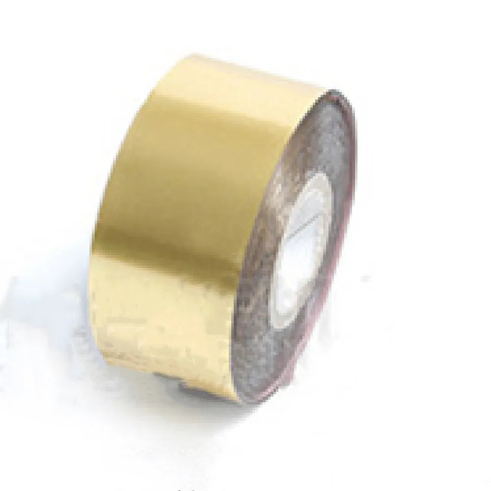 Roll of electrochemical aluminium hot foil stamping paper in gold colour, showing 3cm width and 120m length for leather and plastic branding
