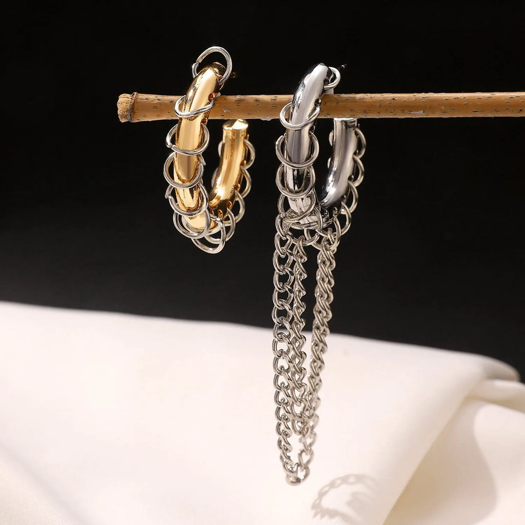 Punk long tassel earrings in alloy with electroplated finish, round geometric colour collision design, women's jewellery