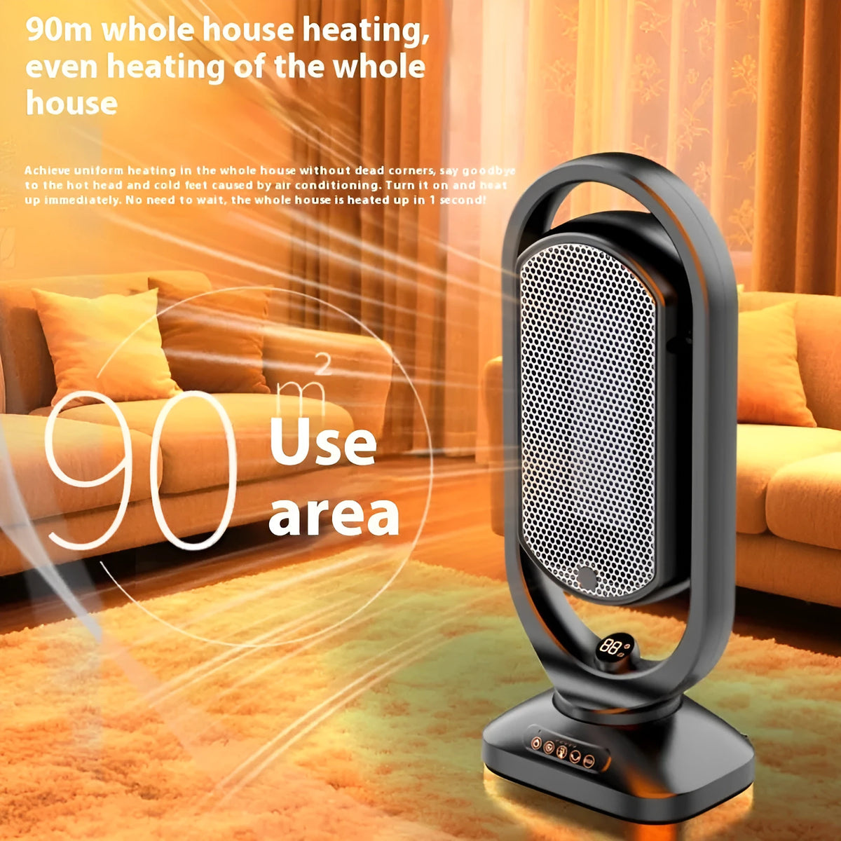 2000W PTC ceramic electric heater, 210 x 156 x 485mm, black or white, touch control and oscillating air supply