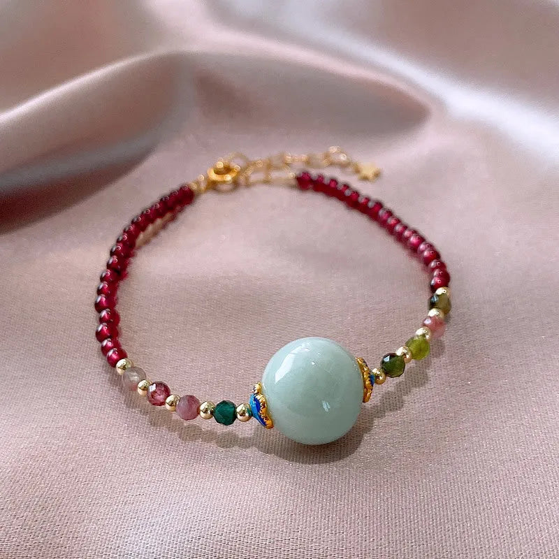 Chinese-style aquamarine garnet bracelet with drop-shaped tourmaline beads