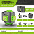 Green laser level projecting 16 lines on a wall, with 11cm x 13.5cm x 13.5cm size and 0.7kg weight for alignment tasks.