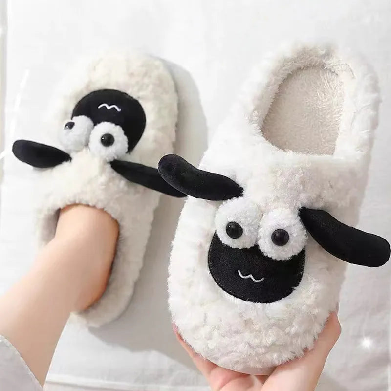 Slip-on slippers with suede upper and PVC sole in white, grey, or brown, showing sewn construction and UK sizes 36-45