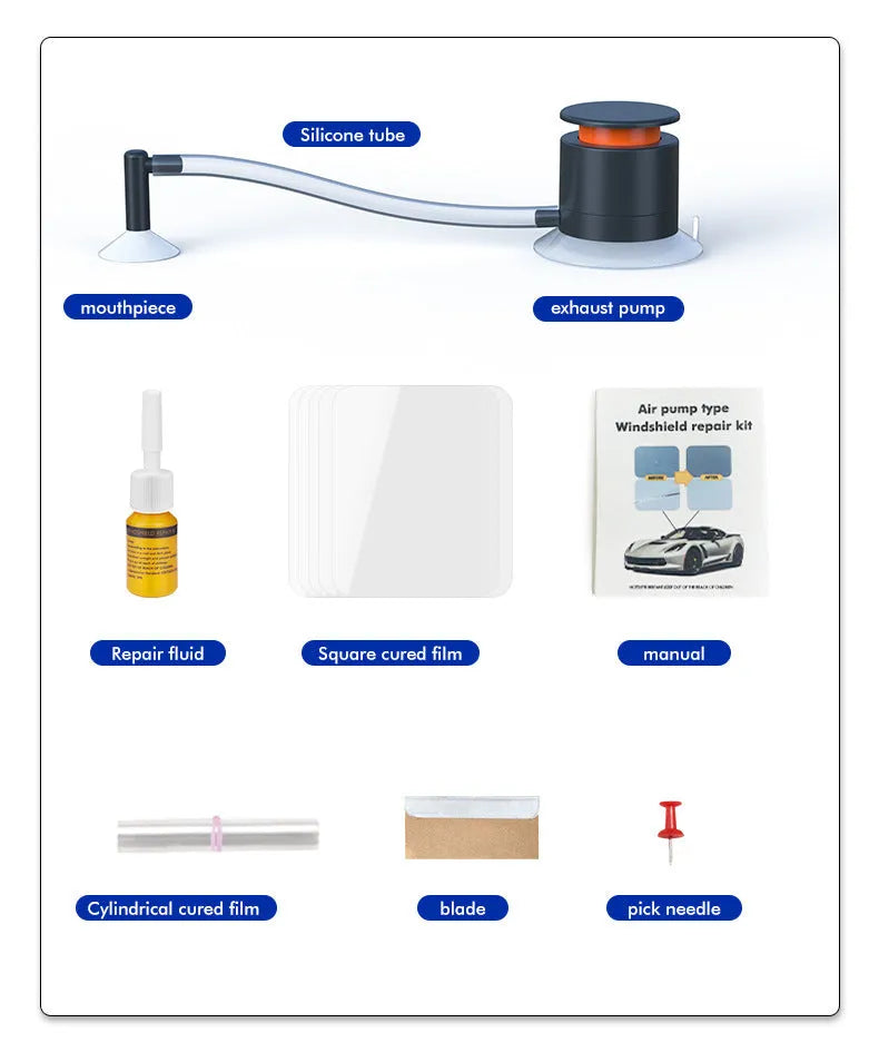 Plastic car windshield crack repair tool for DIY point repairs on laminated glass
