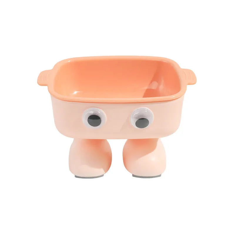 Green robot-shaped elevated cat bowl with tilted design and detachable inner food container