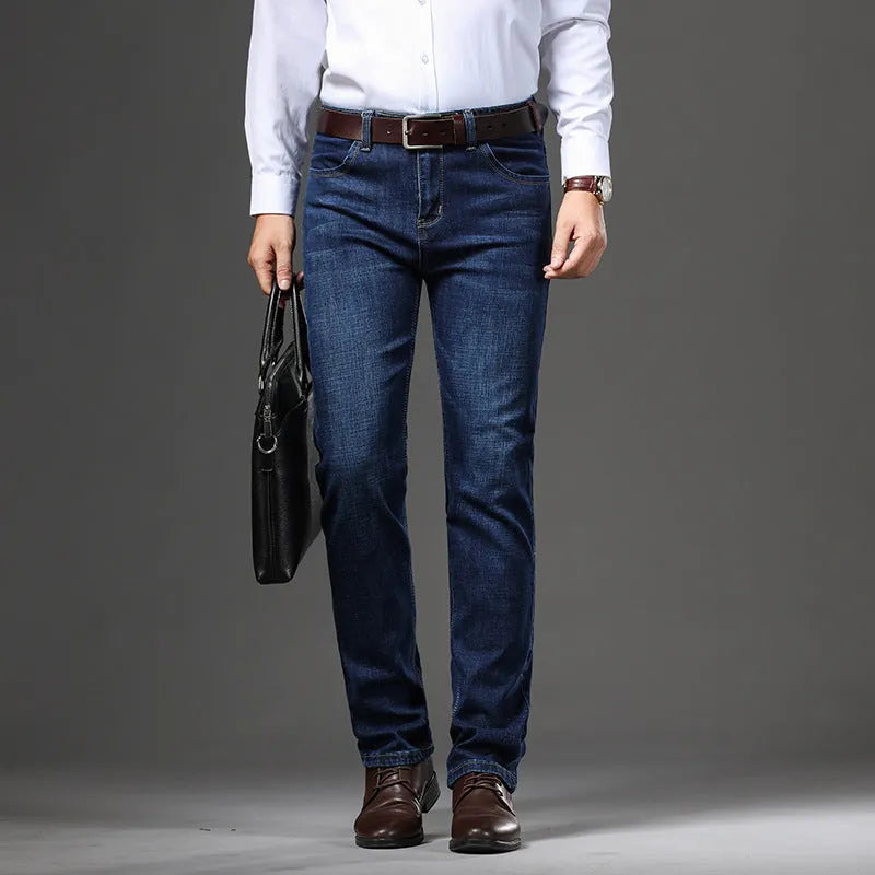Men's high elasticity stretch jeans in loose plus size business casual fit with straight leg