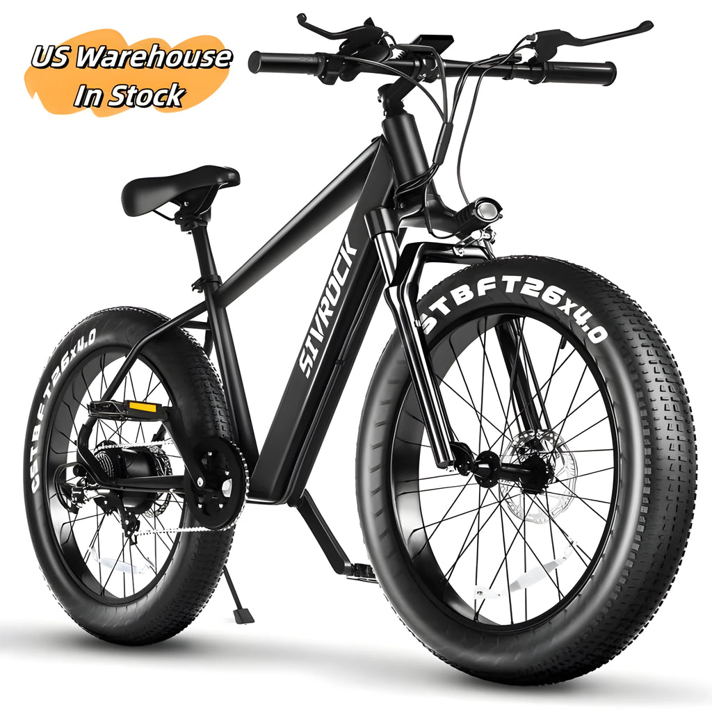 SIVROCK V1 black electric mountain bike with 26 x 4.0 inch fat tires, 1000W motor and 48V 15Ah battery