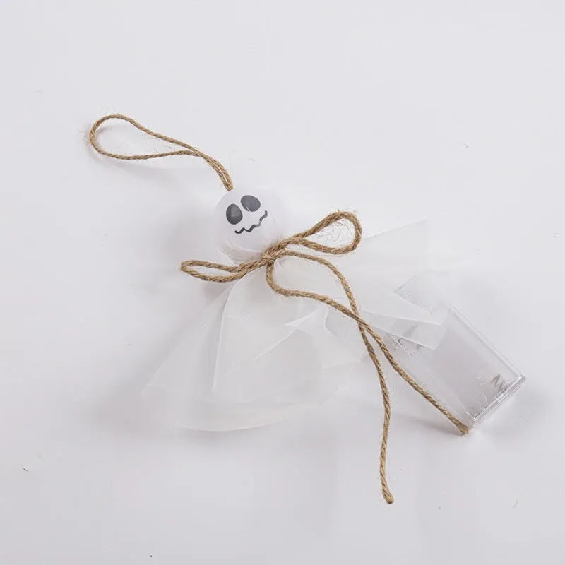 Halloween ghost LED lighting chain with 20 PVC beads in six colour options, battery-powered for spooky venue decorations