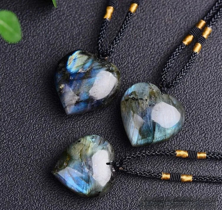 Natural Labradorite Moonstone crystal necklace with blue light geometric pendant in two size options