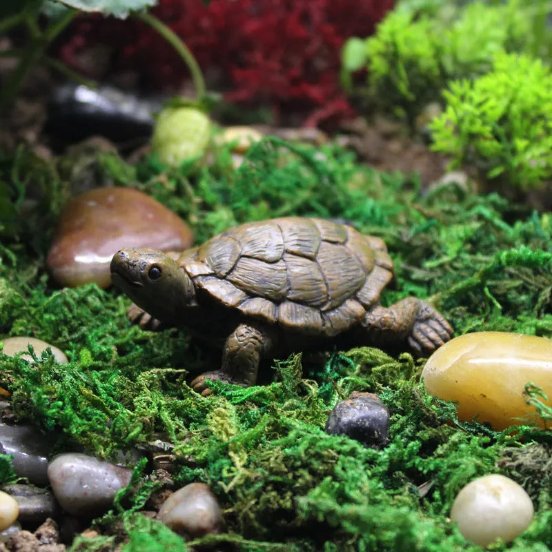 Handcrafted resin turtle garden ornament measuring 8cm long with realistic texture and pastoral style