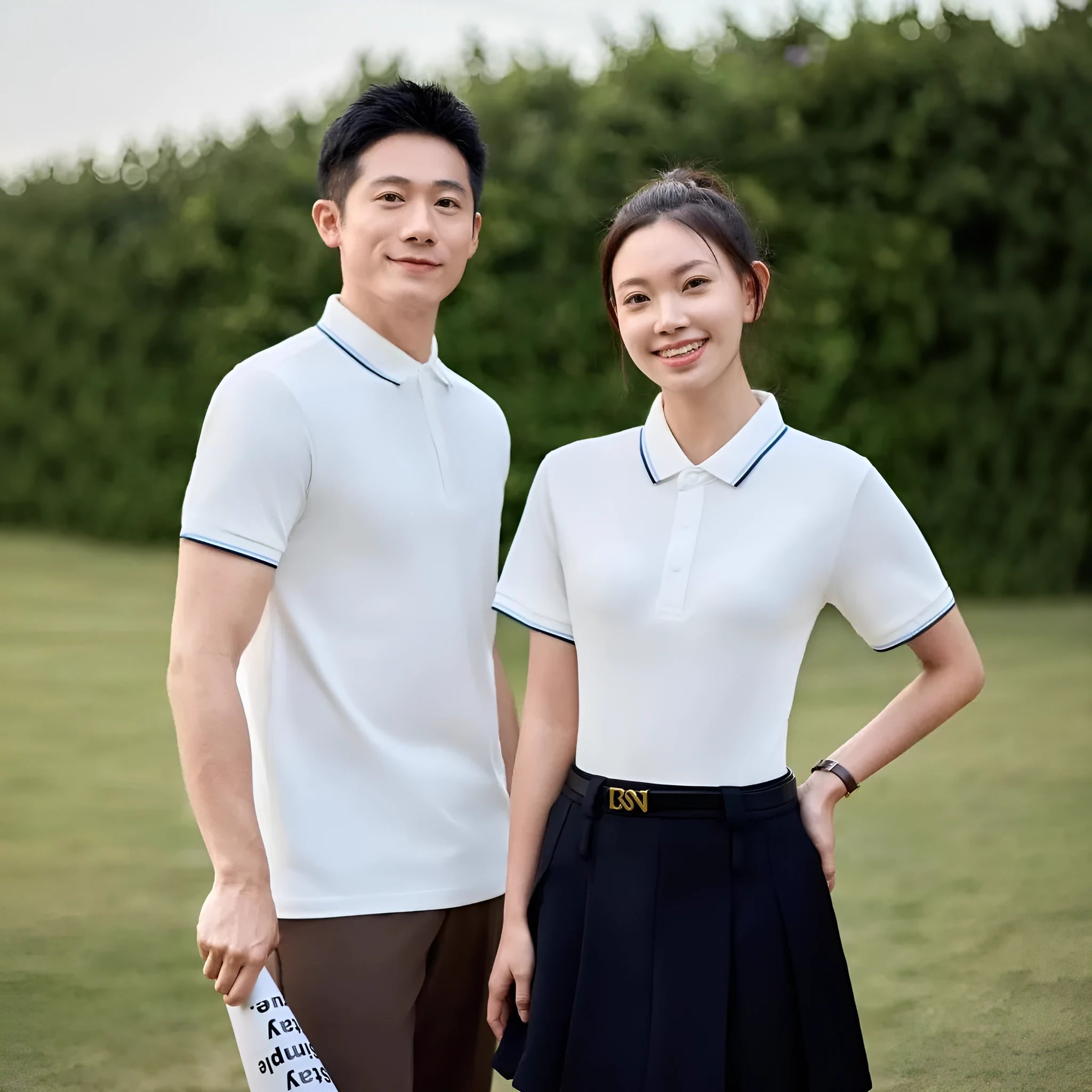Men's pure cotton short sleeve polo shirt with lapel collar in business casual styling