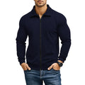 Men's solid colour British-style casual jacket with a turn-down waffle collar and long sleeves.