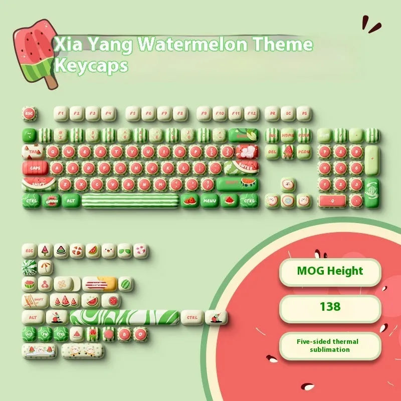Watermelon-themed mechanical keyboard key caps with five-sided sublimation printing, PBT material, small steamed bun shape