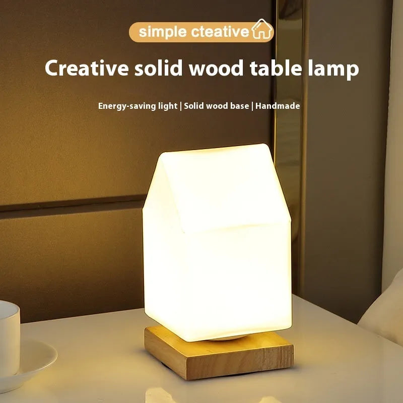 Nordic solid wood USB table lamp with touch dimming, 15cm by 18cm, in flower-shaped design for bedroom use