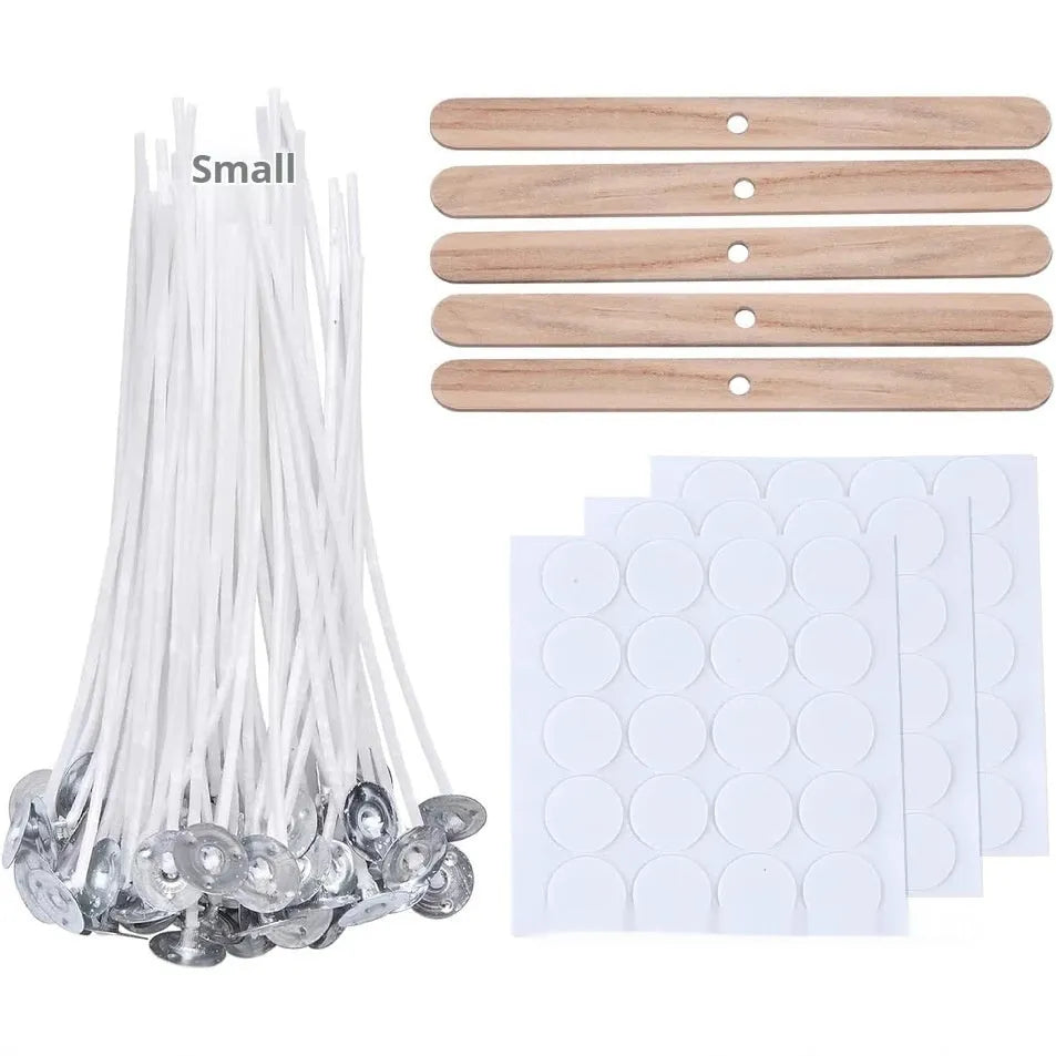 White cotton candle wicks in 2.6cm, 6cm, and 8cm lengths for DIY candle making