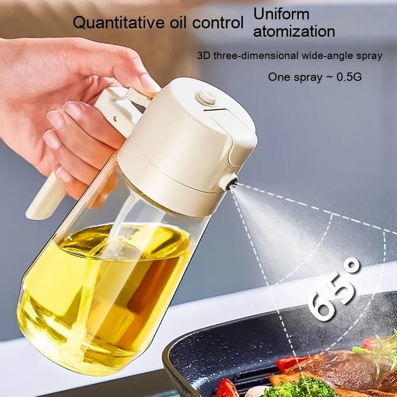 470ml glass oil sprayer dispenser with ergonomic handle in beige, black, green, or yellow colour options
