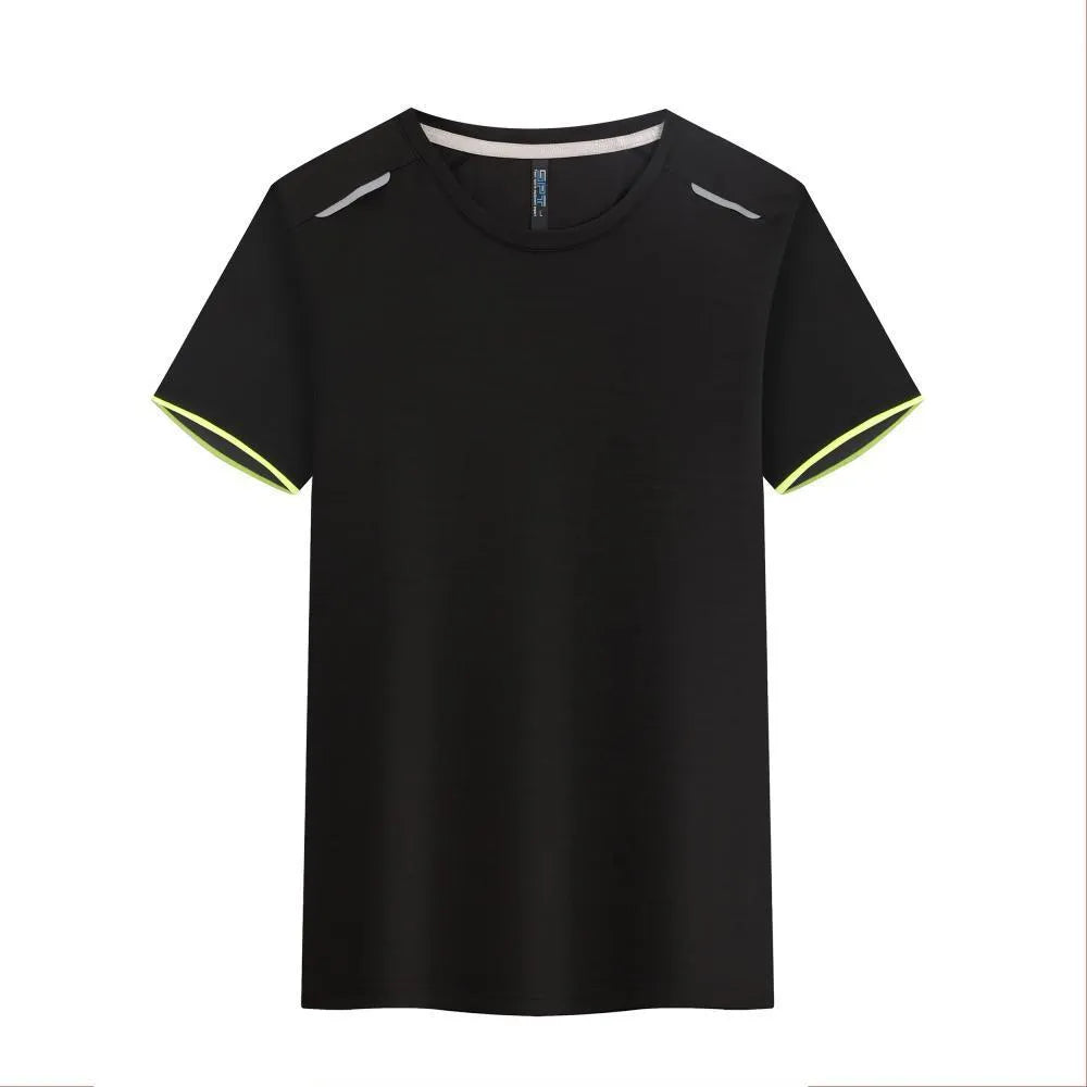 Men's round neck ice silk sports T-shirt in multiple colours showing quick-drying fabric for athletic use