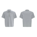 Men's black loose-fit polo shirt with embroidery sequins and square collar, short sleeves, on a hanger