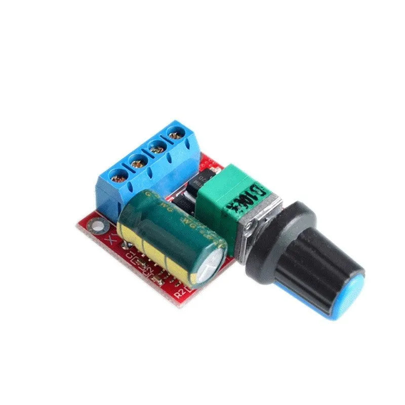 PWM DC motor governor with potentiometer knob for speed control, measuring 30mm × 26mm × 14mm