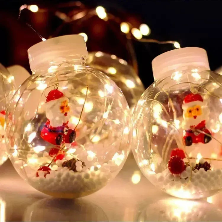 10-piece LED Christmas curtain lamp set with snowman and wishing ball designs