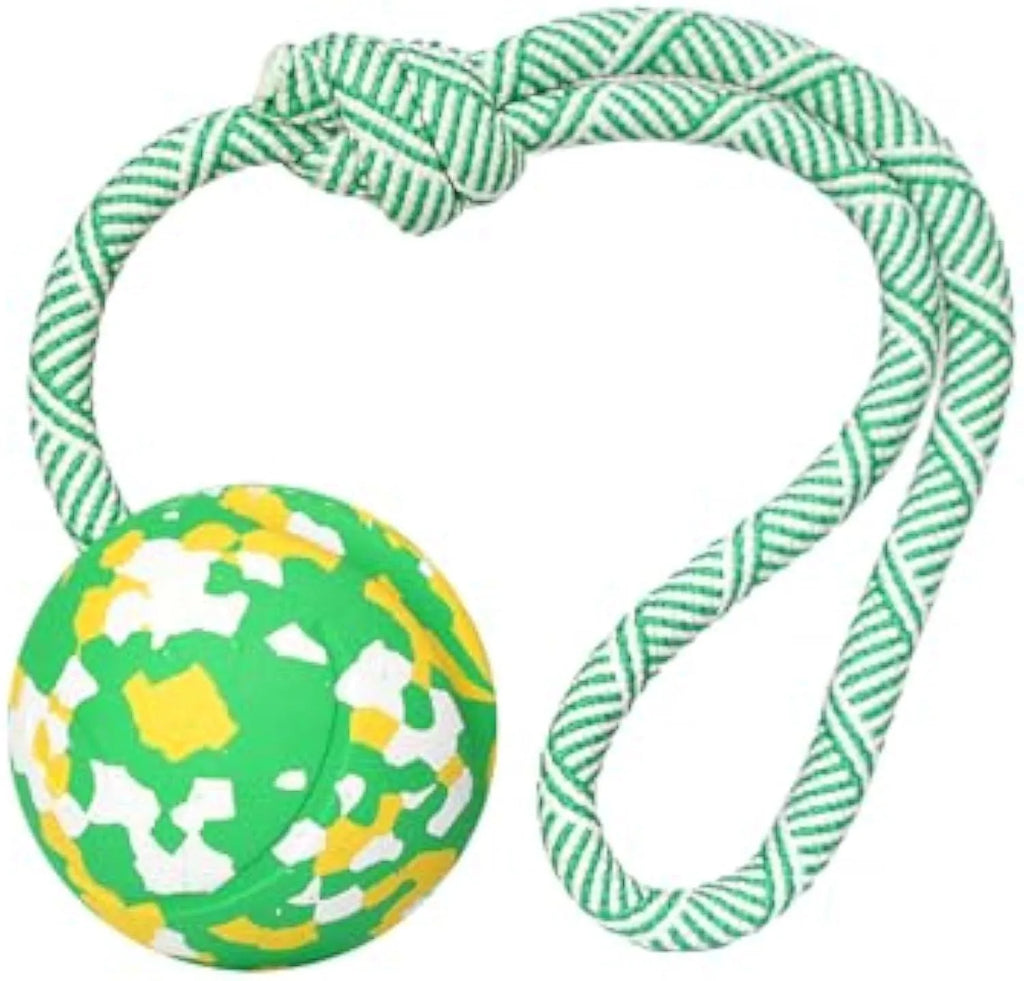 Dog ball on rope toy with 6cm rubber ball and 27cm nylon rope for interactive play