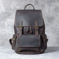 Brown Retro Crazy Horse genuine leather backpack with double straps and soft handle