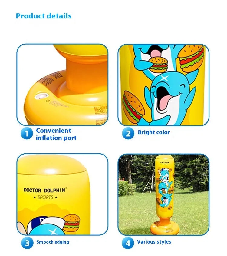 Yellow hamburger pattern inflatable boxing column sandbag measuring 120x25cm for fitness training