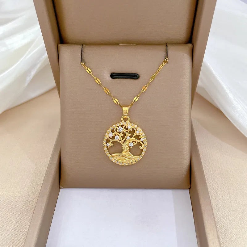 Gold-plated necklace with mother-of-pearl pendant and rhinestone zircon on a 41-50cm adjustable lip chain