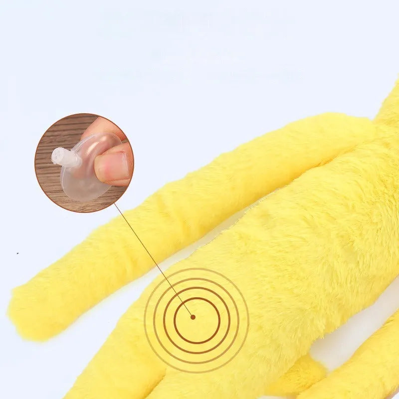 Soft pink and yellow plush dog toy with squeaker, rattle and crinkle sounds for large breed chewing.
