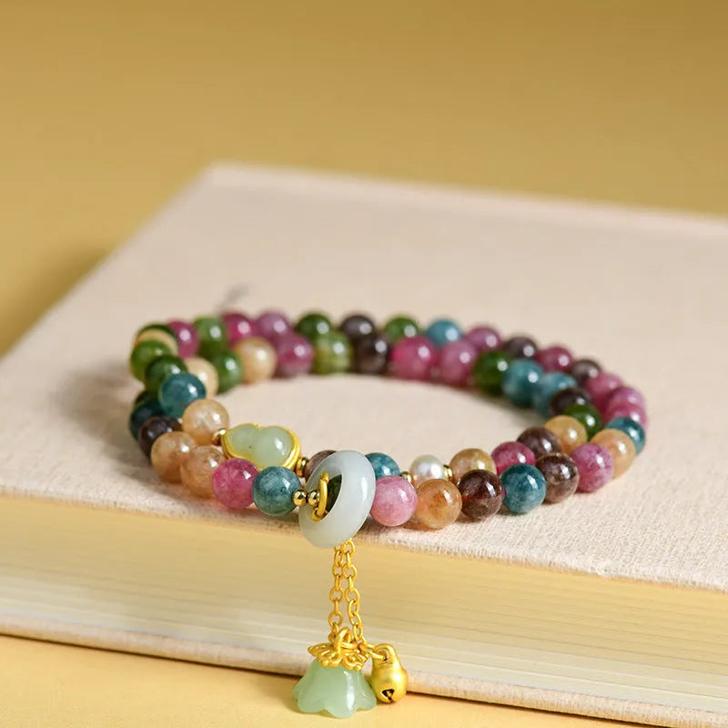 Natural chalcedony double circle bracelet with geometric beads in C118 colour.