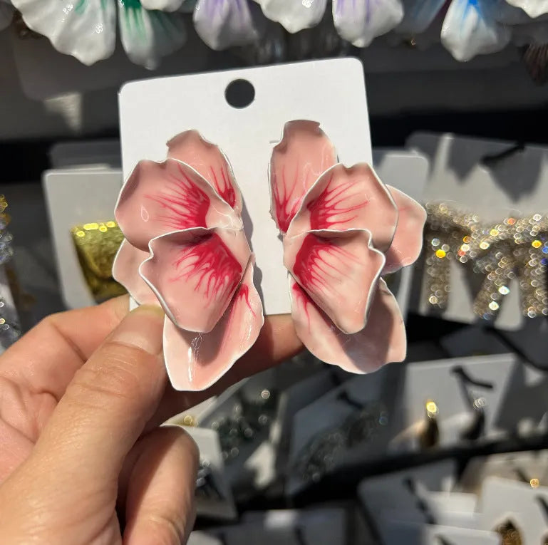 Pastoral style alloy floral earrings with electroplated finish and oil-spot glaze effects on 1.5cm designs