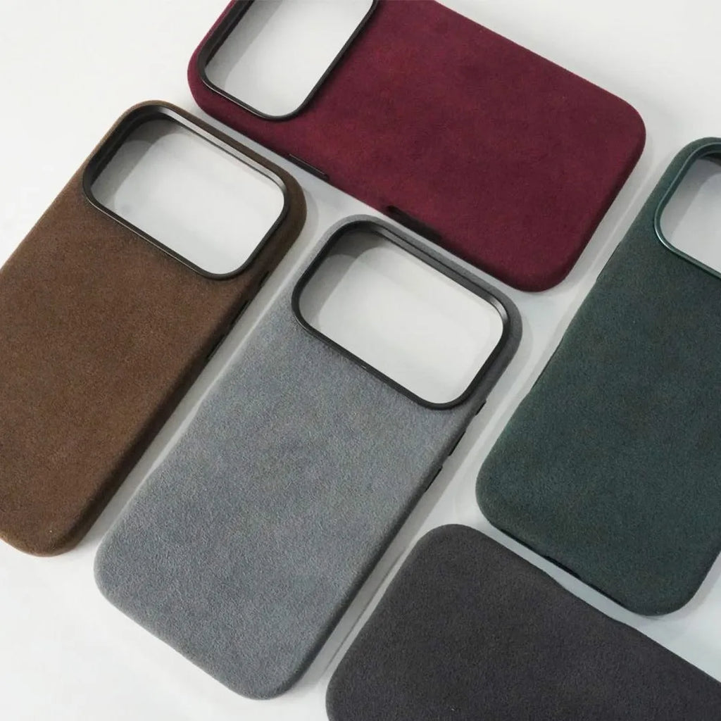 Alcantara magnetic shockproof phone case for iPhone 17 Pro Max Air in a choice of colours.