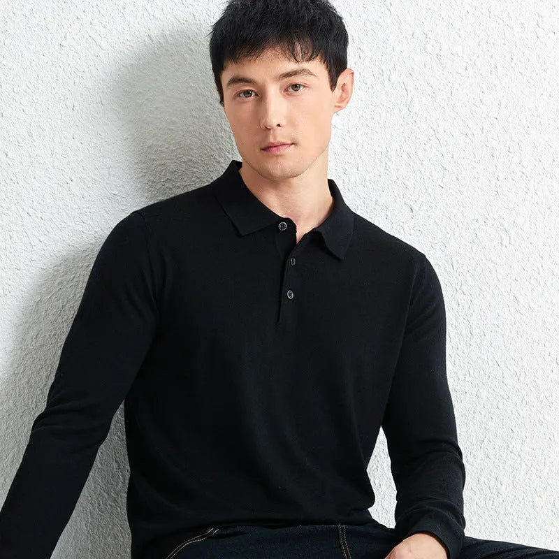 Men's fine pure wool knit pullover sweater, mid-length 65cm, long sleeve, non-ironing, four colours, sizes 105-130