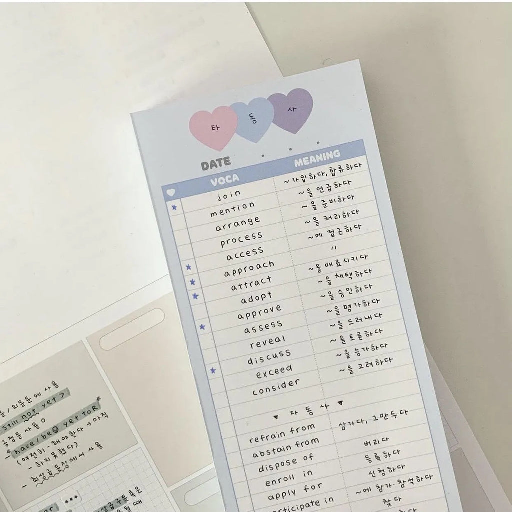 B5 half notepad with double-sided printing in blue cover, showing 9.1 x 25.7cm size and 30 sheets