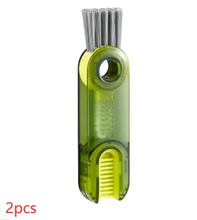 3-in-1 tiny bottle cup cover brush straw cleaner tool in transparent green, showing spiral brush and bevel corner design