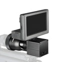 Black digital night vision monocular with 4.3-inch screen, shown with two 18650 batteries.