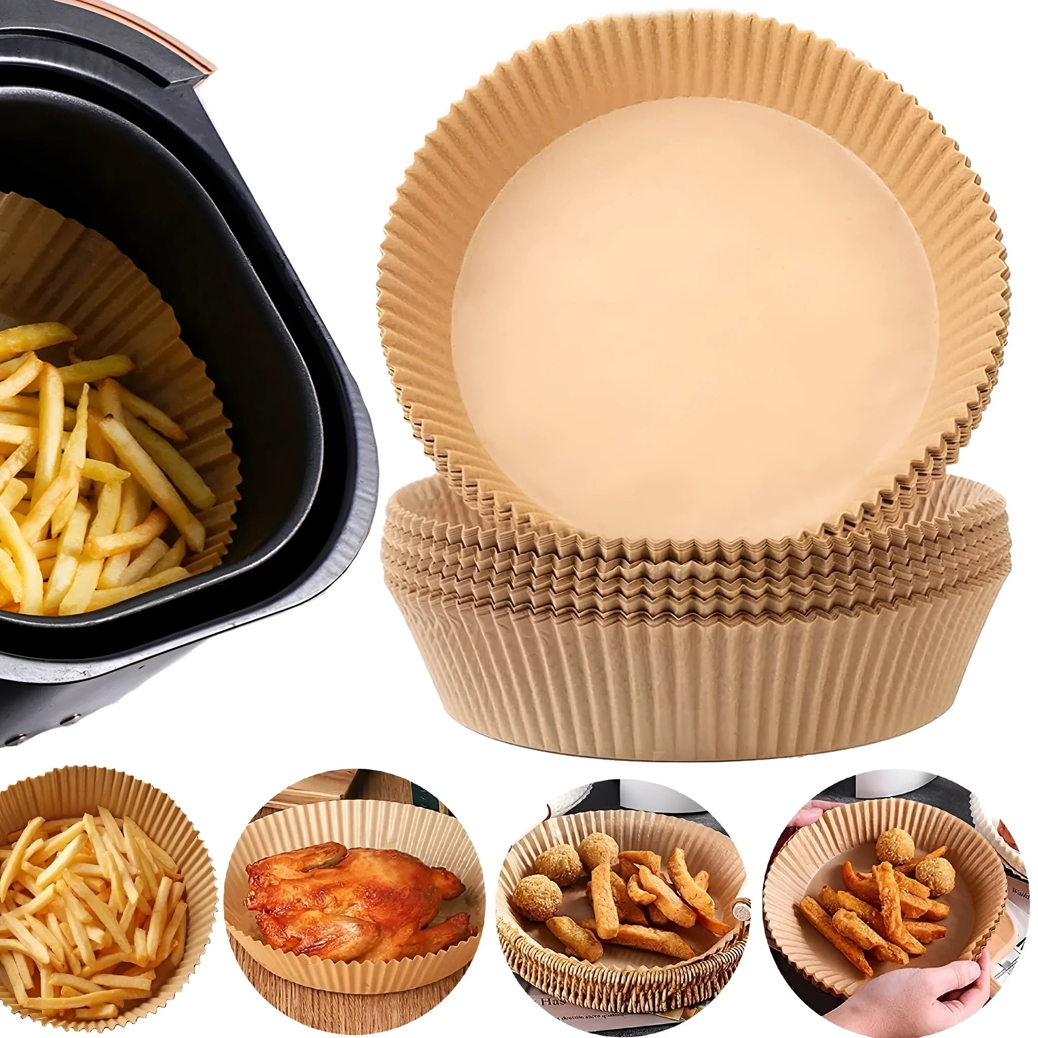 Disposable air fryer paper liners in round bowl shape with 4.5cm edges