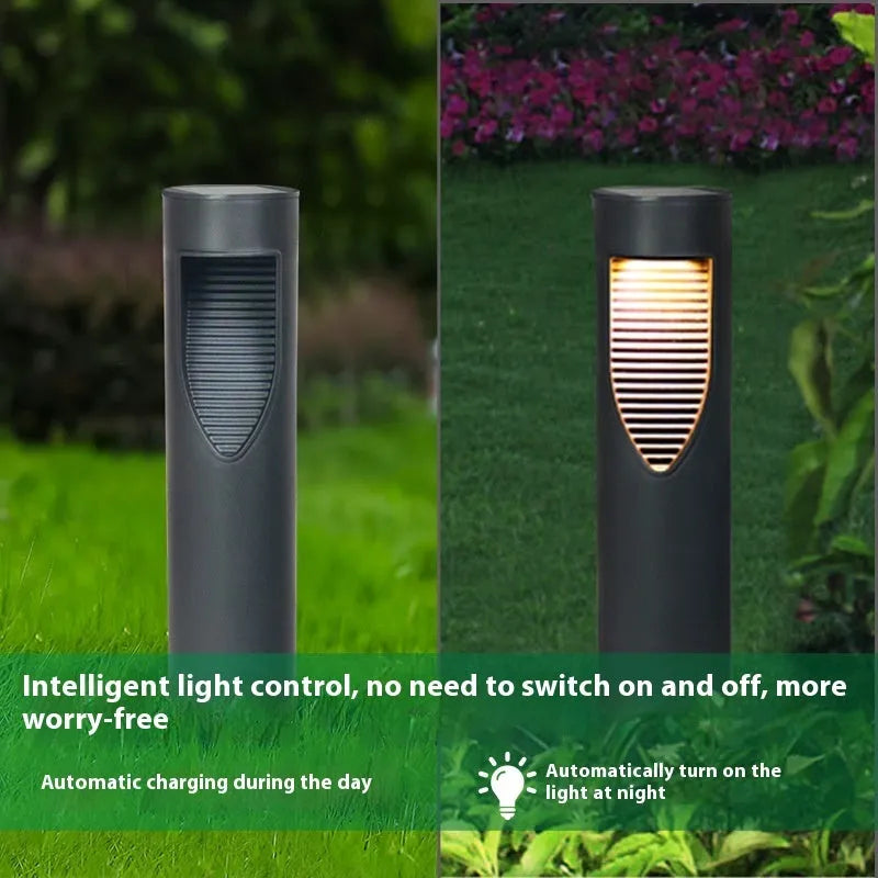 Black geometric solar garden light with abstract design for outdoor decoration