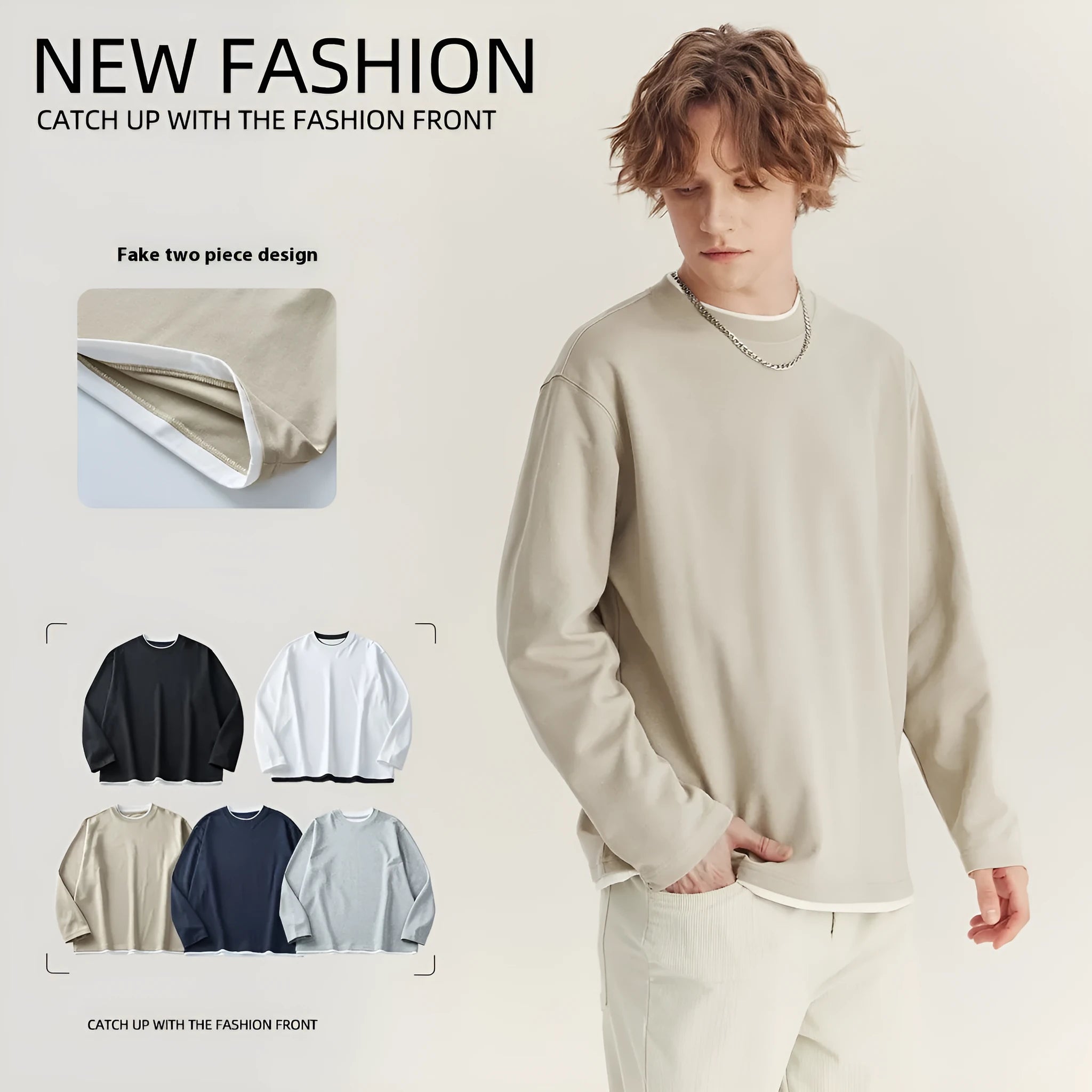 Men's loose fit long-sleeved cotton blend t-shirt on a hanger, shown in solid navy blue colour.