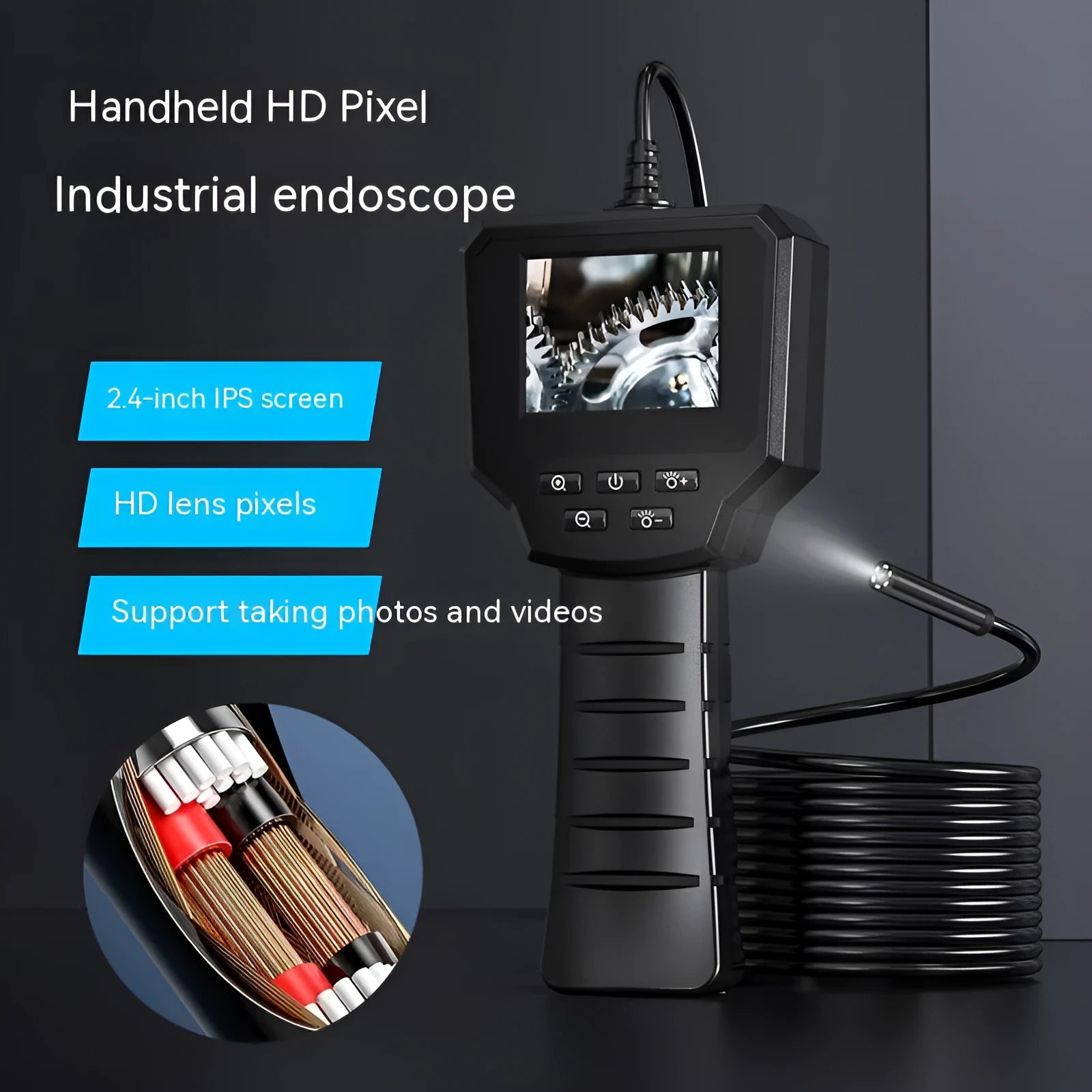 8mm diameter waterproof endoscope probe with HD camera for auto and pipeline inspection