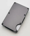 Carbon fibre credit card wallet in aluminium alloy grey with anti-theft RFID blocking, holding seven cards