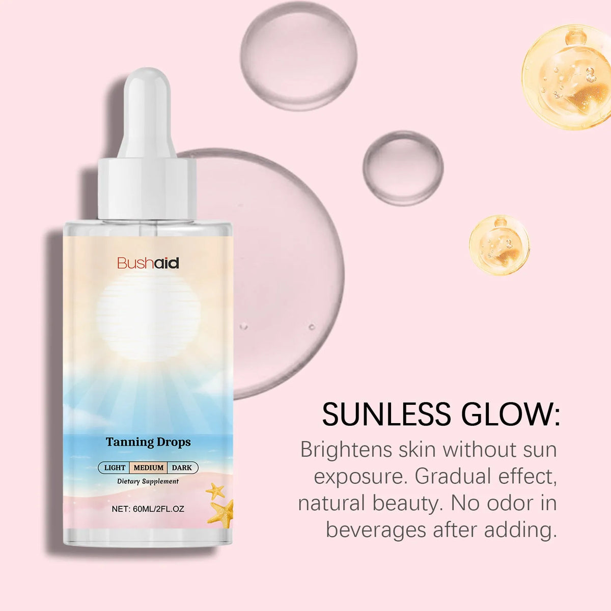 60ml tanning drops bottle for sunless body tanning with cream packaging