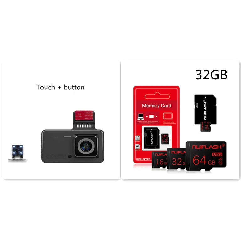4-inch touchscreen dual lens dash cam for car front and rear recording