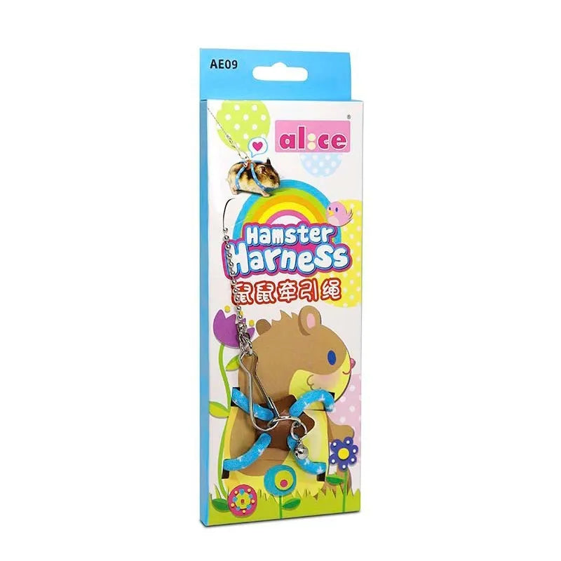 Hamster hand holding rope anti-bite in light blue or pink with one traction rope included