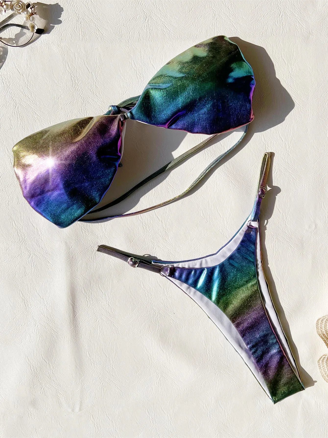 Women's gradient purple bikini swimsuit with polyester fabric for swimming, available in sizes S M L XL