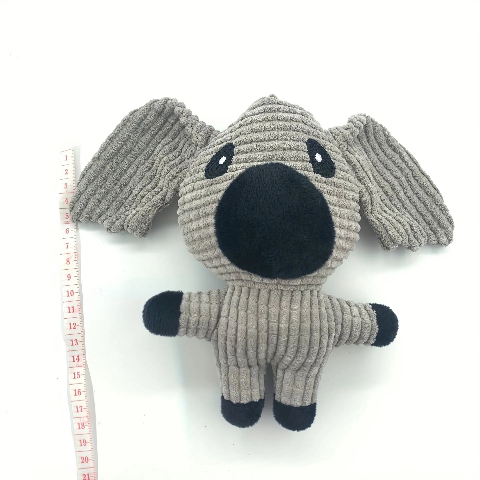 Animal-shaped plush dog chew toy with squeaker in multiple colour options